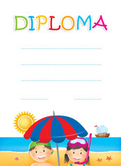 Diploma for children with kids, summertime