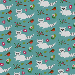 raccoons and birds pattern
