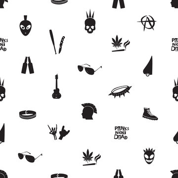 black and white punk icons seamless pattern eps10