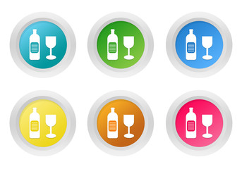 Set of rounded colorful buttons with drink symbol