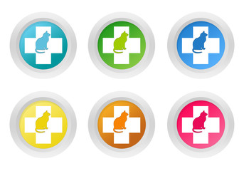 Obraz premium Set of rounded colorful buttons with veterinary and cat symbol
