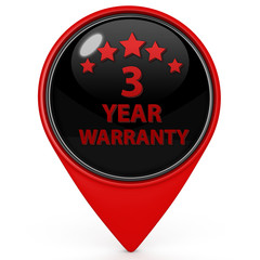 Three year warranty pointer icon on white background