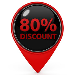 Discount eighty percent pointer icon on white background