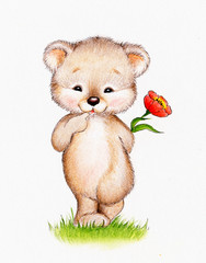 Cute Teddy bear with flower