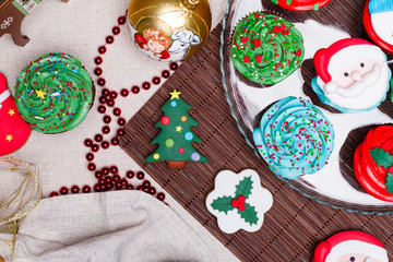 Christmas various gingerbread cookies, cakes, cupcakes.