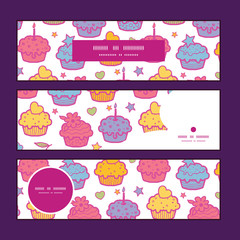 Vector colorful cupcake party horizontal banners set pattern
