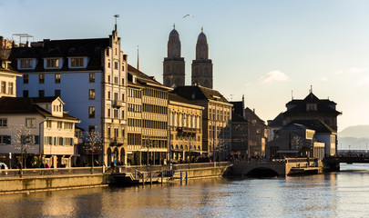 Buildings at the embankment of Zurich - Switzerland
