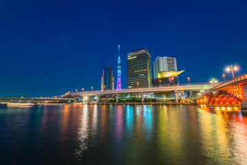 Naklejka premium View of Tokyo skyline from Sumida river