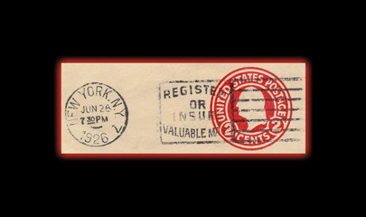 Amerikanische Briefmarke / Briefstück vom 26. Juni 1926