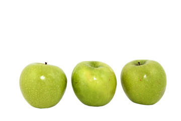 Three Green Granny Smith Apples Isolated On White