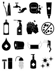 hygiene germs icons set