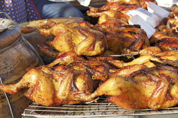 Grilled chicken in the market