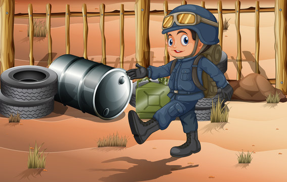 A young soldier at the desert