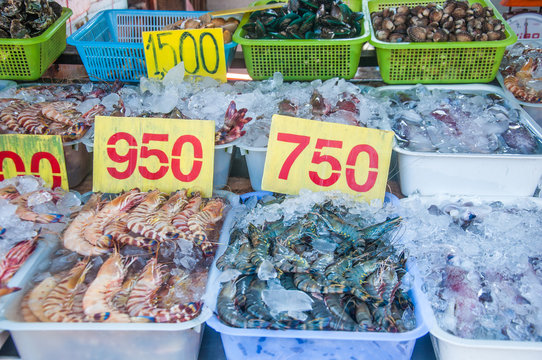 fresh seafood on the market in Thailand
