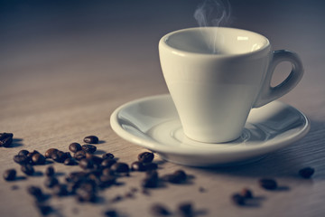 Cup Of Coffee On Wooden Table