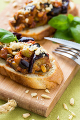 bruschetta with vegetable salad and cheese