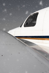 airplane in the snowfall