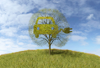 symbol electricity car on tree