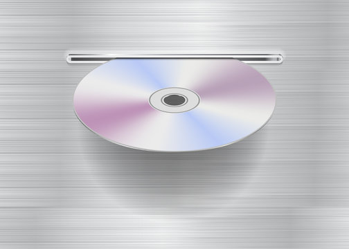 CD player panel with brushed metal finish and opened CD slot