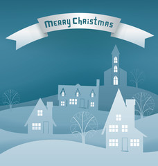 Fototapeta na wymiar Christmas design night village banner lettering