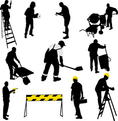 construction workers silhouettes - vector