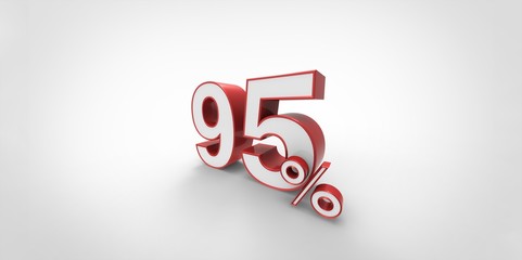 3D rendering of a red and white 95 percent letters