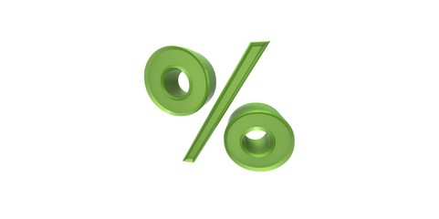 3D green percent symbol isolated white background