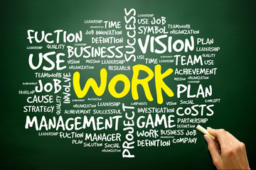 Word cloud of WORK related items, business concept