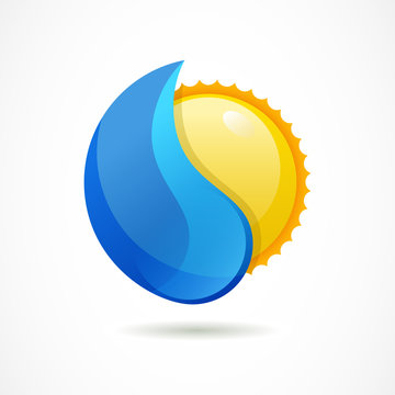 Vector logo design template. Glossy sun with clean water drop. D