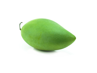 raw mango with stem on white