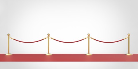 red event carpet gold fence isolated on a white background;