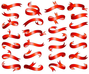 Sets of red ribbon banners in vector illustration