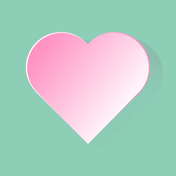 Pink heart with long shadow in green background