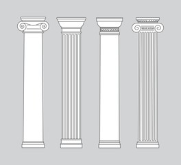 black and white line drawing. columns Vector set