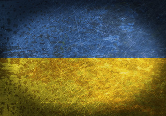 Old rusty metal sign with a flag