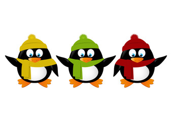Funny cartoon penguins isolated on white
