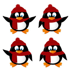 Set of funny cartoon penguins
