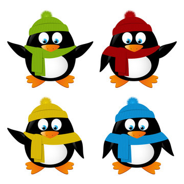 Set of funny cartoon penguins