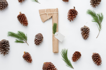Axe gift wrapped over white background