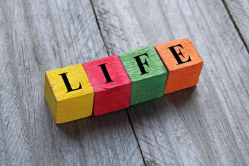 life word on wooden cubes