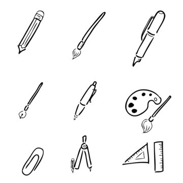 Stationery drawing icons set cartoon vector