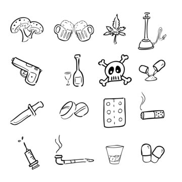 Drugs abuse narcotic drawing icons