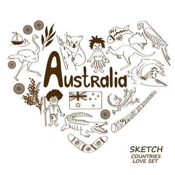 Australian symbols in heart shape concept.