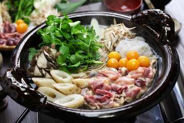 japanese chicken hot pot cuisine, kritanpo nabe with hinaizidori