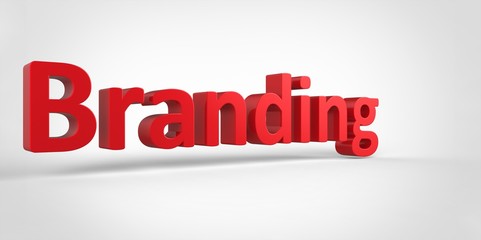 Branding 3D red text Illustration word Render