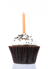 Birthday cupcake with candle isolate