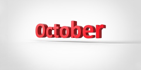 October  3D text Illustration word Render