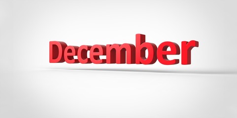 December  3D text Illustration word Render