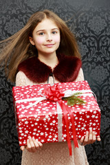 Merry Christmas  - lovely girl with christmas present