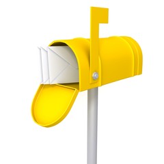 Yellow mailbox with envelopes